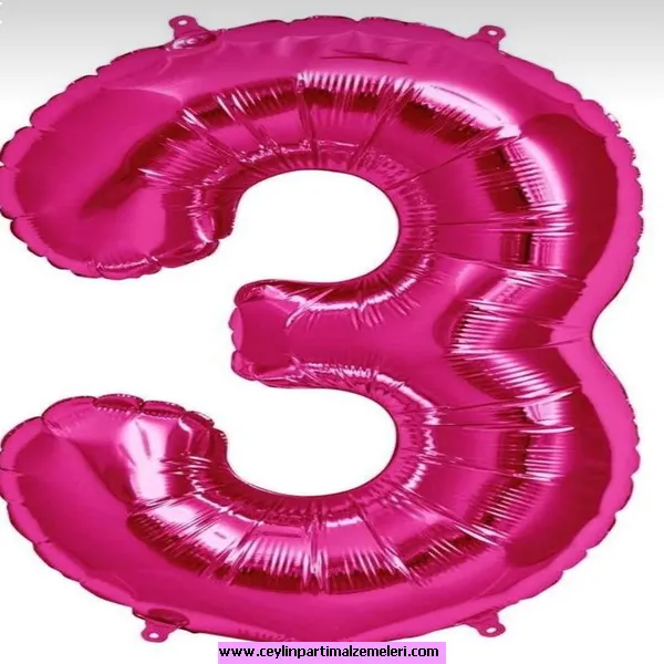 3 Rakam Fuşya Folyo Balon